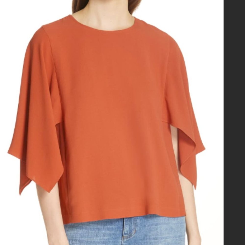 Eileen Fisher Slit Sleeve Silk Top Orange Size 1X